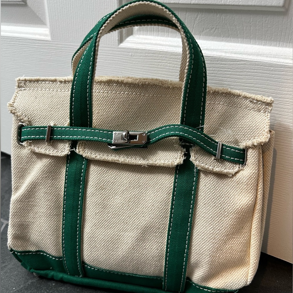 New Release Boatkin Inspired Small Canvas Tote Bag with Green Trim